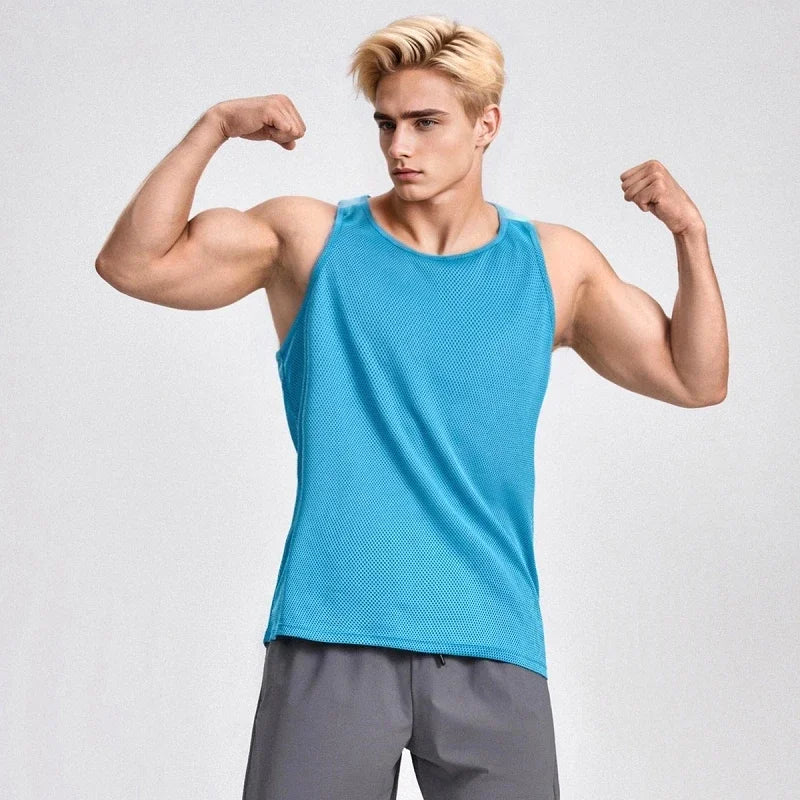 Chaleco deportivo, traje de entrenamiento sin mangas para correr, suelto, de secado rápido para hombres, top profesional transpirable y que absorbe el sudor