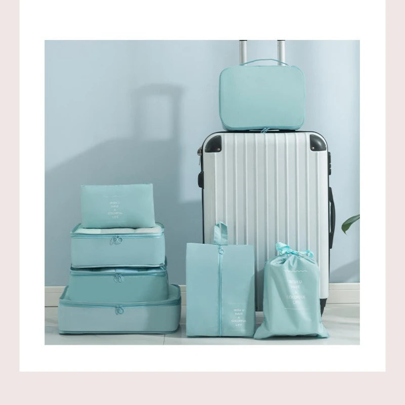 Juego de 7 bolsas organizadoras de viaje, bolsas de almacenamiento, maletas, cubos de embalaje, estuches portátiles, bolsa para ordenar ropa y zapatos, plegable