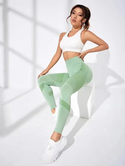 Leggings deportivos de cintura alta con rayas y malla para mujer, levantan glúteos y cadera, ideales para entrenamiento al aire libre, correr, yoga y gimnasio.