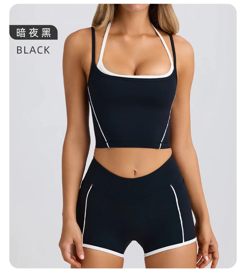 Ropa interior deportiva, chaleco, pantalones cortos, sujetador con tirantes, espalda descubierta, pilates, ajustado, elástico, para fitness, correr, yoga, conjunto de ropa para mujer