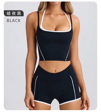 Ropa interior deportiva, chaleco, pantalones cortos, sujetador con tirantes, espalda descubierta, pilates, ajustado, elástico, para fitness, correr, yoga, conjunto de ropa para mujer