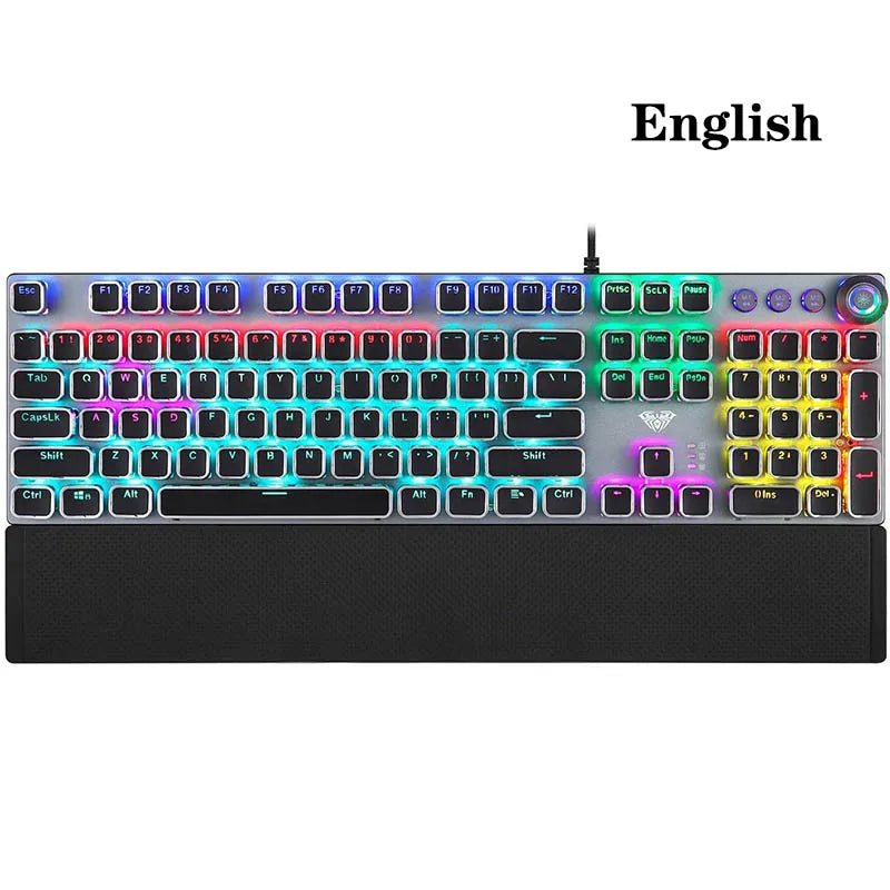 Teclado mecánico para juegos AULA F2088 de 104 teclas con cable, retroiluminado, de metal, anti-efecto fantasma, inglés, hebreo, ruso, español, árabe y coreano.