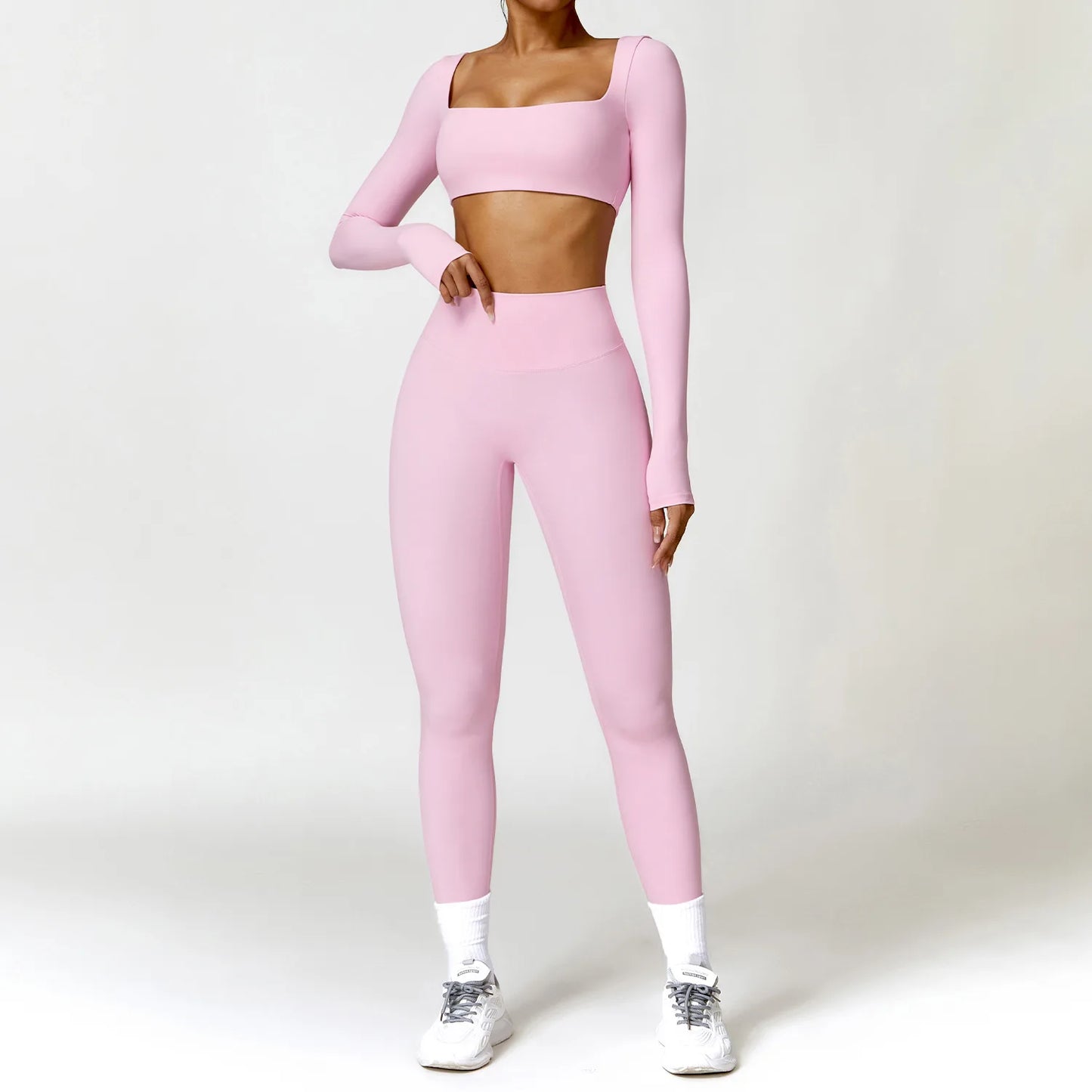 Conjunto de chándal de yoga para mujer, 2 piezas, ropa deportiva para entrenamiento, ropa deportiva, leggings de gimnasio, sujetador de fitness, top corto, trajes deportivos de manga larga