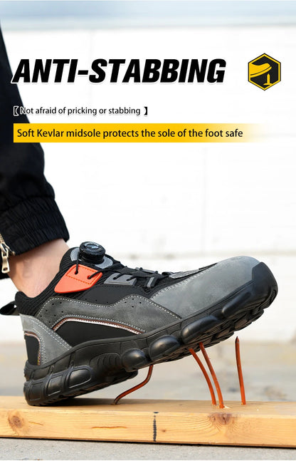 Zapatos de seguridad con botón giratorio para hombre, calzado de trabajo antigolpes y antiperforación, calzado deportivo de moda, botas protectoras de seguridad.