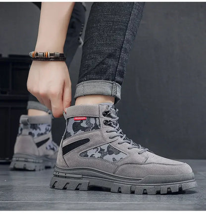 Botas altas para hombre, suela plana, ligeras, para senderismo, exteriores, negras, para correr, tenis, caminar, motocicleta