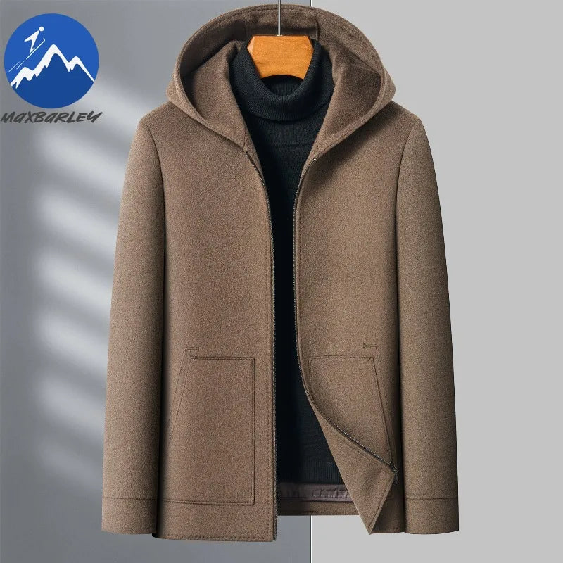 Chaqueta de lana para hombre Maxbarley con capucha, ideal para actividades al aire libre, trabajo, cortavientos, cálida, con forro desmontable de alta calidad y muy cómoda. Abrigo de lana ligero para invierno.