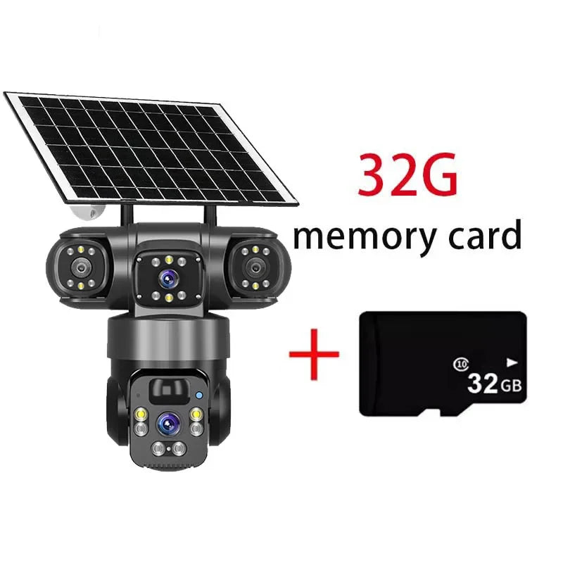 Cámara IP WiFi de 15 MP y 8K con tres lentes, resistente al agua y con carga solar para exteriores. Incluye visión nocturna, audio bidireccional y detección humana. Cámara de seguridad CCTV.