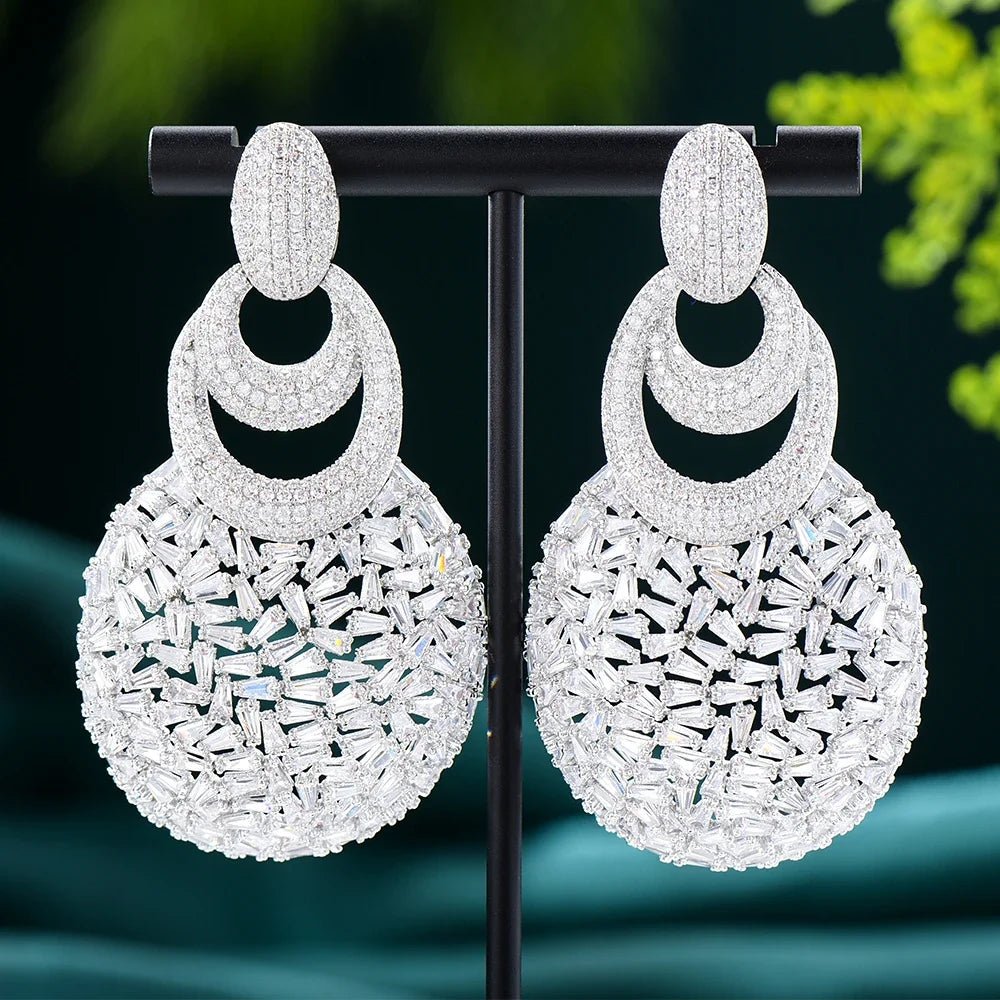 GODKI Nuevos y lujosos pendientes redondos colgantes para mujer, para bodas, fiestas, pendientes dorados huecos de Dubái, joyería de moda de alta calidad