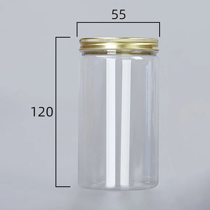 Frasco de plástico transparente de 15 tamaños con tapas de aluminio rosa, contenedor vacío para crema facial, contenedor de cosméticos, botellas rellenables de viaje doradas.
