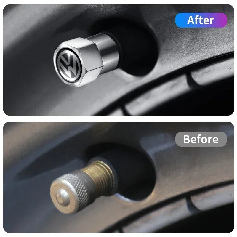 4 tapas de válvula de neumático de coche, emblema de metal, funda para VW, Volkswagen, Golf, Polo, Passat, Touran, accesorios de estilo de coche.