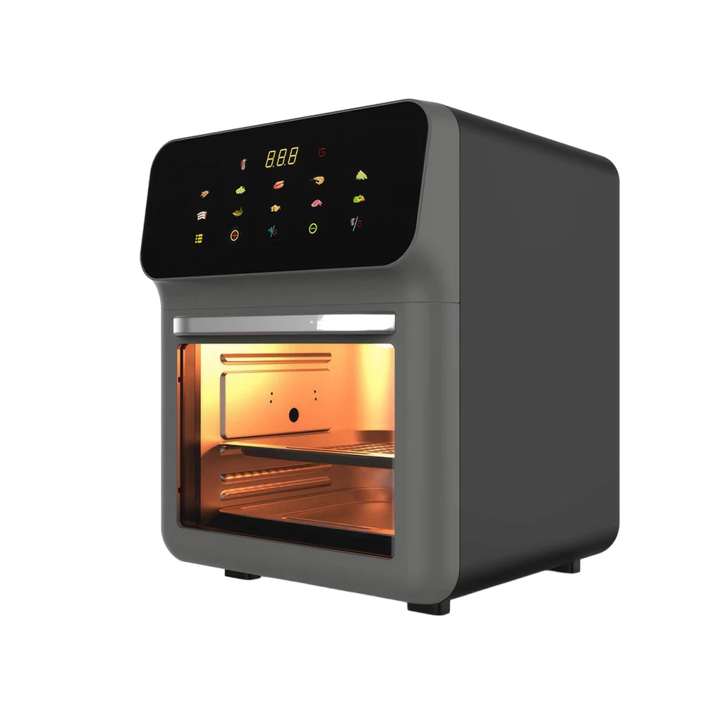 Freidora de aire con pantalla táctil de 80-200 °C, freidora eléctrica con temporizador de 0 a 60 minutos, freidora sin humo, ventana visible para descongelar, hornear y asar.