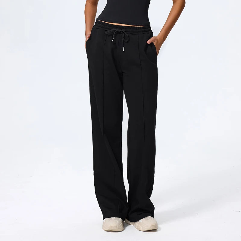 Pantalones largos de yoga para mujer, cálidos para invierno y otoño, para gimnasio, entrenamiento, estilo holgado, deportivos, de cintura alta, con cordón ajustable.