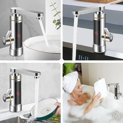 Grifo calentador eléctrico instantáneo sin tanque, con pantalla LCD de temperatura y mezcla de 360°.