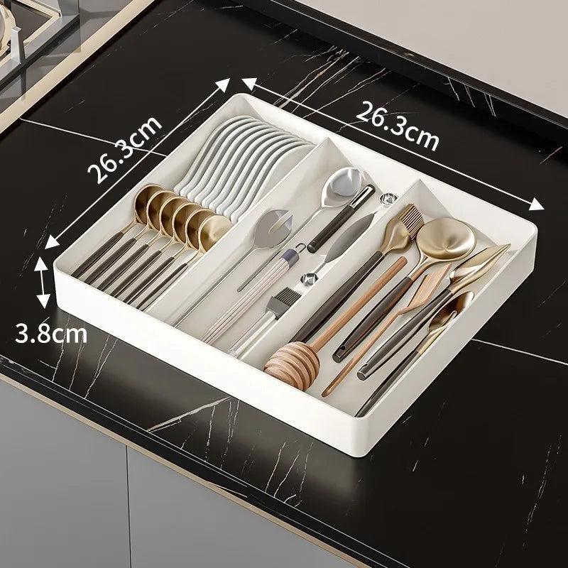 Organizador de plástico ajustable y versátil, ligero y de gran capacidad para escritorio, cajón, cafetería, cocina, oficina, etc.