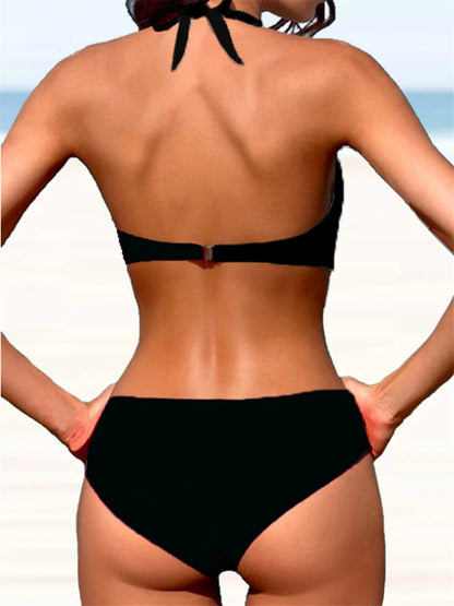 Conjunto de bikini con cuello en V 2024 para mujer, traje de baño de verano con estampado de rayas y patchwork, ropa de playa, traje de baño para mujer, talla 2XL