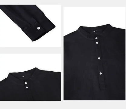 Camisas nuevas de algodón y lino para hombre, camisas casuales, de color liso, ligeras, de manga larga, estilo Henley, playeras, camisetas hawaianas para hombre.