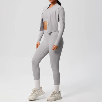 Conjunto de leggings de yoga, top deportivo con cremallera y manga larga, transpirable, para correr al aire libre, pantalones de yoga ajustados e informales, ropa de fitness