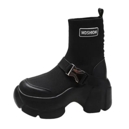 Botines de plataforma alta de 8 cm para mujer, botas cortas con suela gruesa y suela gruesa, antideslizantes, para motocicleta, para otoño