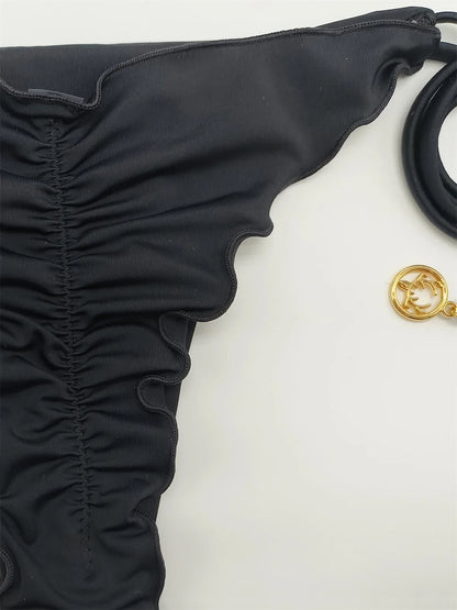 Bikini unicolor con purpurina, bañador sexy con cuello halter, traje de baño para mujer, conjunto de bikini con lentejuelas brillantes, ropa de playa, bikini brasileño