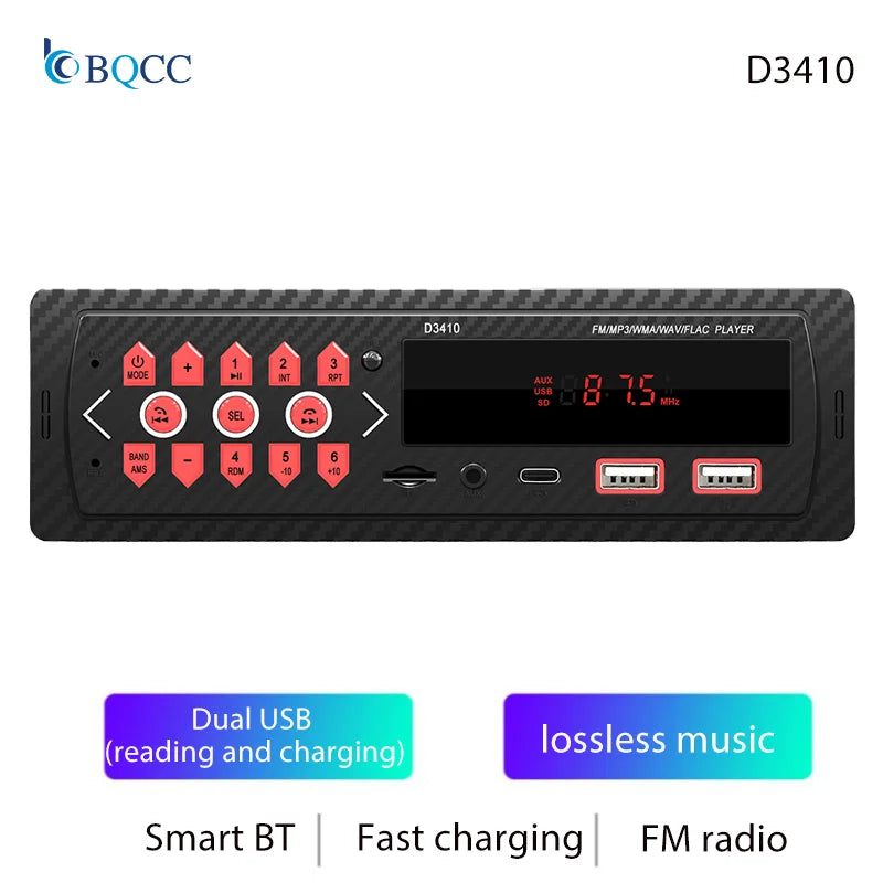 Radio estéreo BQCC 1DIN MP3 con FM, USB, TF, entrada AUX, Bluetooth, protección de energía, luces de 7 colores, USB dual, multimedia, audio para coche.