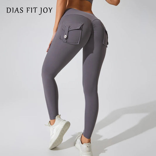 Pantalones de yoga DIAS FIT JOY de nailon, con bolsillo en los glúteos, ajustados, para mujer, deportivos, de fitness, realzan la cadera, transpirables, sin línea en T.