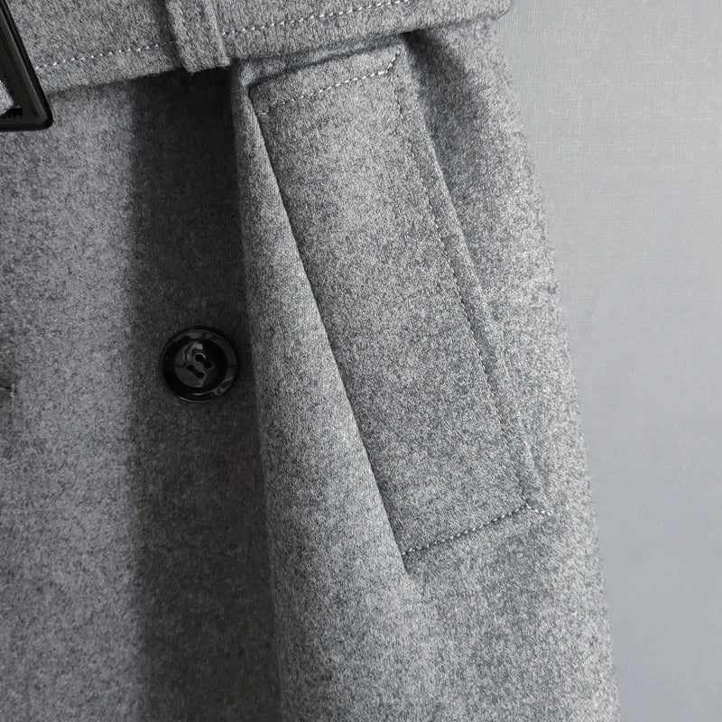 Gabardina cruzada de otoño para hombre, mezcla de lana de invierno, de alta calidad, a la moda, con cremallera, informal, ajustada, de color liso.