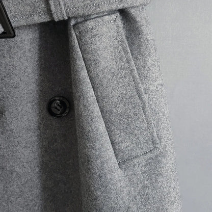 Gabardina cruzada de otoño para hombre, mezcla de lana de invierno, de alta calidad, a la moda, con cremallera, informal, ajustada, de color liso.