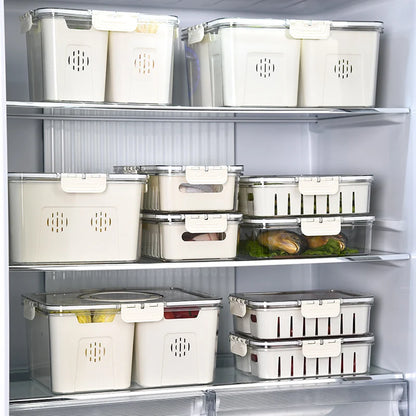 Caja de drenaje para cocina, contenedor de almacenamiento para intervalos, cesta de almacenamiento para refrigerador con asa, hecha de material PET, color blanco