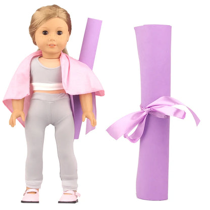 Accesorios para muñecas de color morado: equipaje, suéter, pijama, esterilla de yoga, zapatos, cámara y perchas para muñecas recién nacidas y americanas de 43 cm.