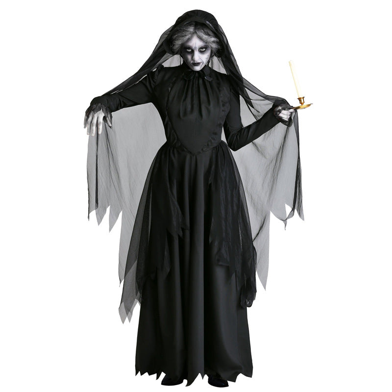 Horror Cosplay Witch Women Scary Zombie Vampire Halloween Carnival Costume Spooky Ghost Medieval Hooded Cape Day of The Dead
