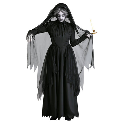 Horror Cosplay Witch Women Scary Zombie Vampire Halloween Carnival Costume Spooky Ghost Medieval Hooded Cape Day of The Dead