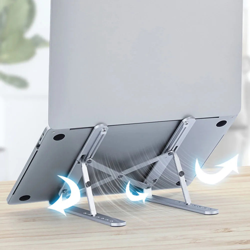 Soporte para portátil plegable de aluminio con altura ajustable Y1, color plateado, para escritorio, multiángulo, para portátil, tableta, uso en oficina