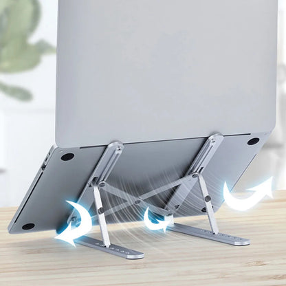 Soporte para portátil plegable de aluminio con altura ajustable Y1, color plateado, para escritorio, multiángulo, para portátil, tableta, uso en oficina
