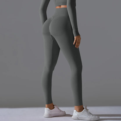 Leggings deportivos de yoga para mujer, sin costuras, cintura alta, elásticos, color sólido, para gimnasio, correr, secado rápido, realce y efecto moldeador.