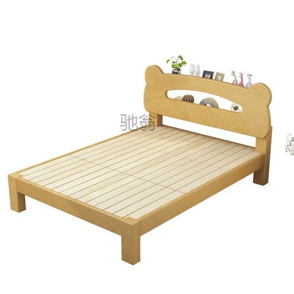 Cama infantil individual de madera maciza con diseño de oso y noche, con almacenamiento y dibujos animados sencillos. Ahora es un niño.