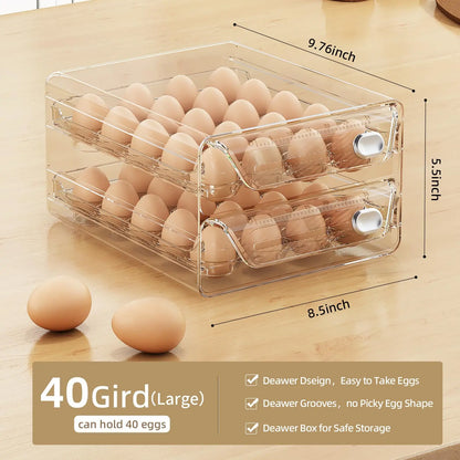 Organizador de cajones para refrigerador con escala de tiempo, huevera transparente para guardar huevos frescos, bandeja de gran capacidad.