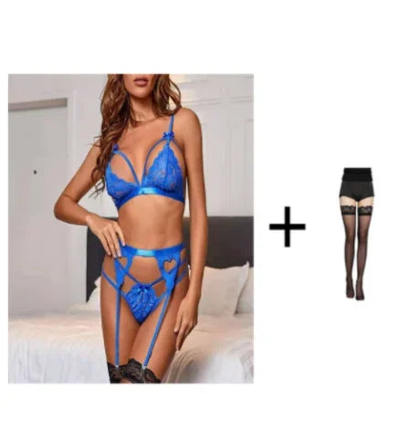 Conjunto de lencería sexy para mujer, sujetador de malla transparente de encaje, tangas con aros, ropa interior erótica íntima, babydolls.