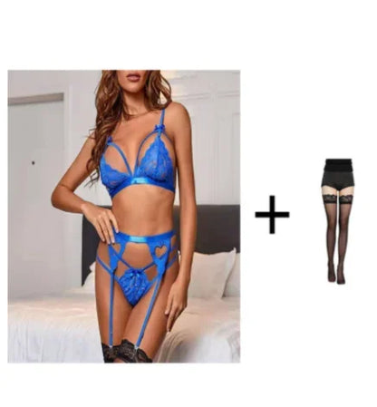 Conjunto de lencería sexy para mujer, sujetador de malla transparente de encaje, tangas con aros, ropa interior erótica íntima, babydolls.