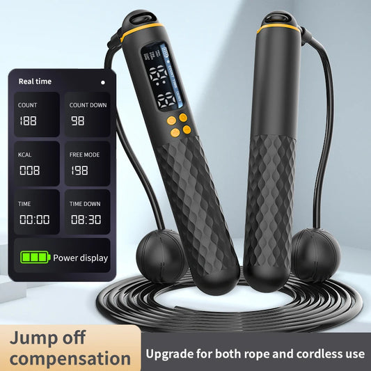 Cuerda de saltar con tecnología electrónica recargable por USB, cuerda de alambre ajustable, contador de calorías inalámbrico digital.