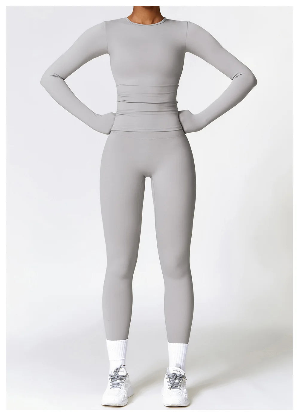 2PCS Seamless Yoga Set Women Workout Set Sportswear Gym Clothing Fitness Long Sleeve Crop Top High Waist Leggings Sports Suits