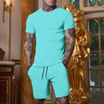Conjunto de camiseta y pantalones cortos de manga corta, ropa deportiva transpirable para hombre, novedad de verano 2025, ropa popular de secado rápido