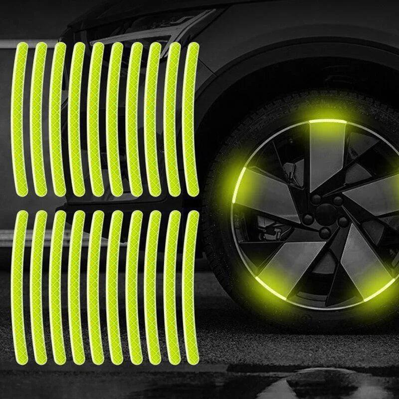 20 pegatinas reflectantes para llantas de coche, fluorescentes nocturnas, de advertencia, decorativas y creativas.
