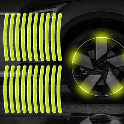 20 pegatinas reflectantes para llantas de coche, fluorescentes nocturnas, de advertencia, decorativas y creativas.