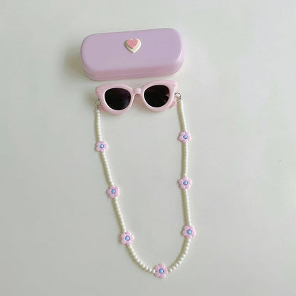 Caja de almacenamiento con collar y gafas de sol para niños, conjunto de gafas de sol para niñas, accesorios de viaje para playa, regalo para niños de 2 a 8 años