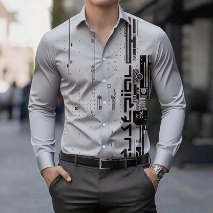 13 colors men's retro digital printing button breathable long sleeve shirt fashion lapel versatile men's shirt large size