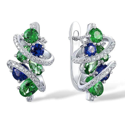 Pendientes de aro Huitan con circonita cúbica verde/azul para mujer, elegantes, para novias, bodas y fiestas, joyería de moda.