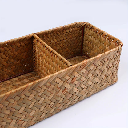 1 cesta de almacenamiento de mimbre, caja de almacenamiento miscelánea, cajas de almacenamiento de 3 compartimentos, cesta de almacenamiento para organizar papel higiénico