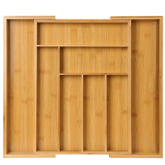 Organizador de cajones de bambú ajustable y expandible para cocina, dormitorio o sala de estar. Ideal para organizar cubiertos, cubiertos y cuchillos.