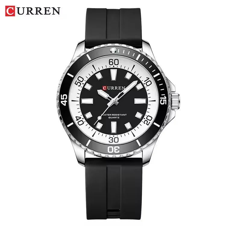 CURREN 8448 Reloj de cuarzo de moda para hombre, reloj de pulsera deportivo con correa de silicona, luminoso, resistente al agua y esfera grande para exteriores