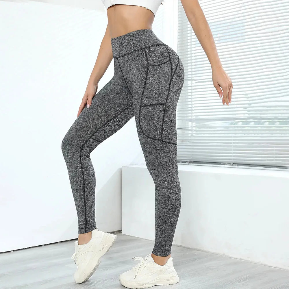 Leggings de yoga de cintura alta con bloques de color para mujer, leggings de entrenamiento con control de abdomen para mujer